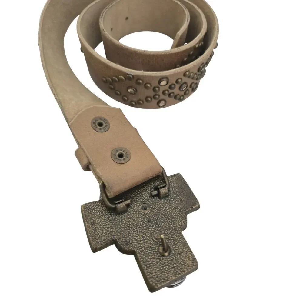 Vintage Leatherock studded belt with cross buckle.